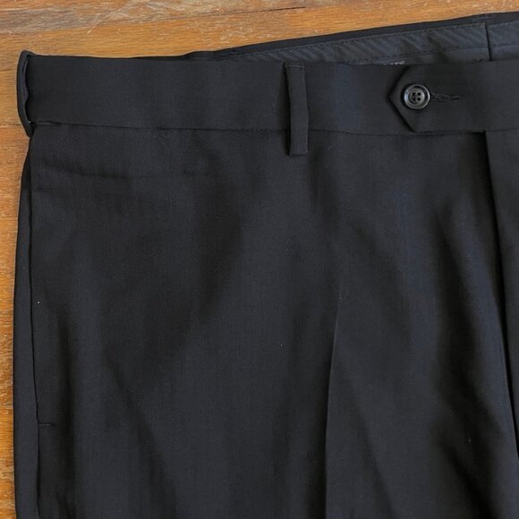 Savane Dress Pants Size 42x30 Black Herringbone Woven Trousers Stretch Waist - Picture 2 of 5